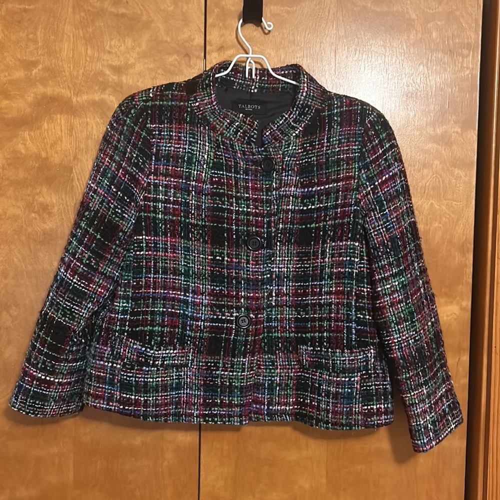 Talbots Colorful Jacket. Stand color. 67% wool.